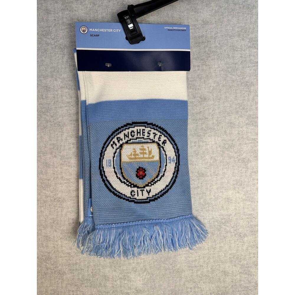 Official Manchester City MCFC FW Crest 9 Bar Scarf - Blue/White - One Size